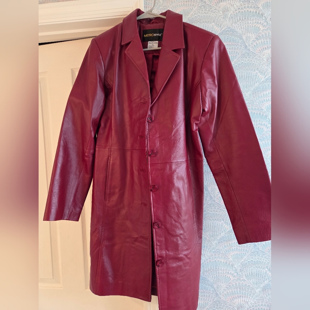 Metrostyle Women's Deep Red Leather Jacket Size 10